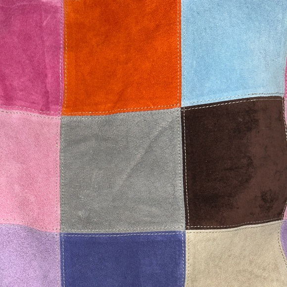 Isaac Mizrahi sz 12 multicolor suede patchwork skirt fully lined with side zip - Picture 7 of 7